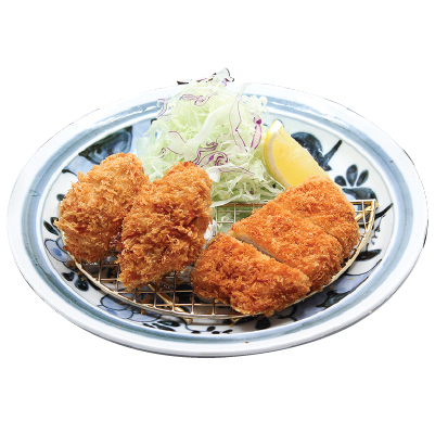 คัตสึหอยนางรมฮิโรชิม่า (2 ตัว)  และหมูสันนอก (60 กรัม)