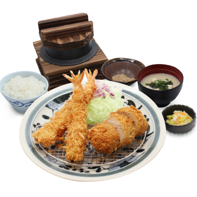 เซตคัตสึกุ้ง (2 ตัว) และหมูสันใน (75 กรัม)