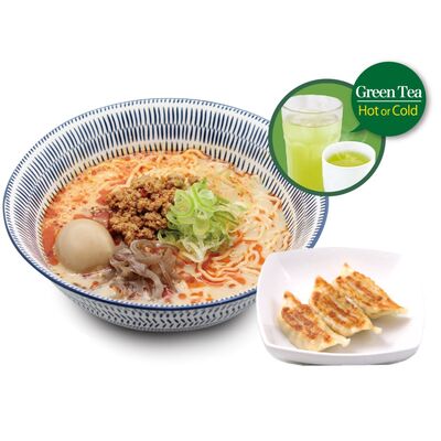 Lunch spicy ramen &amp; Gyoza Set (3 pcs) with Green Tea Set