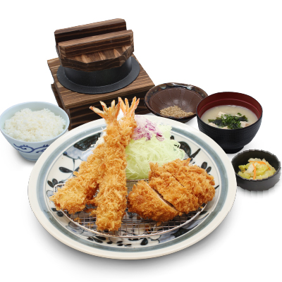 เซตคัตสึกุ้ง (2 ตัว) และหมูสันนอก (60 กรัม)