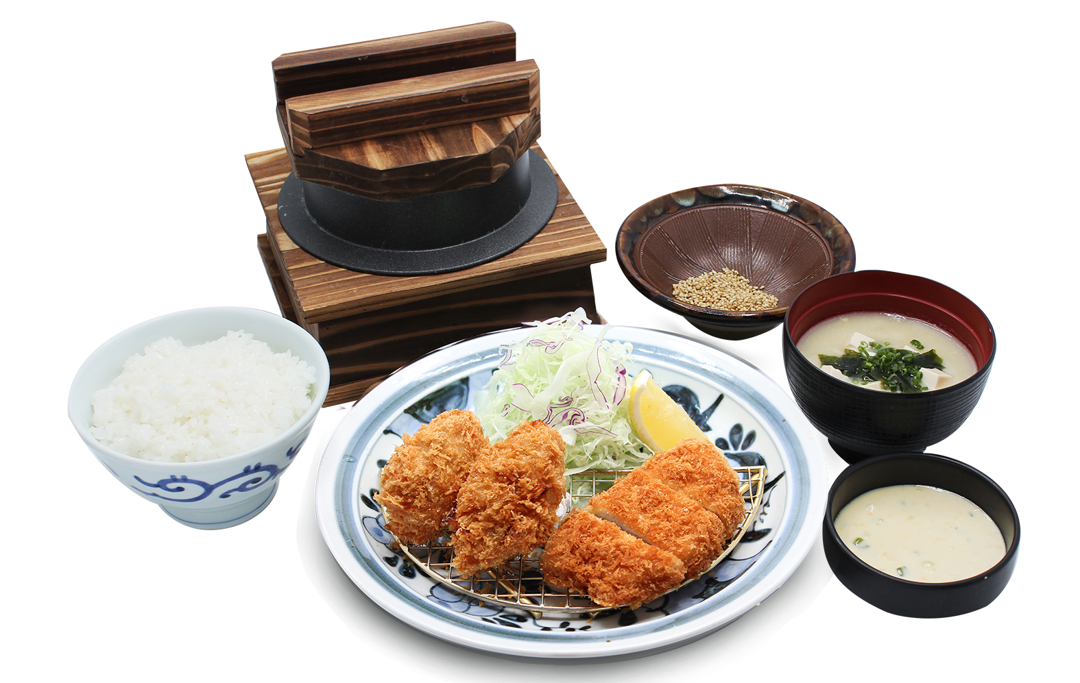 เซตคัตสึหอยนางรมฮิโรชิม่า (2 ตัว)  และหมูสันนอก (60 กรัม)